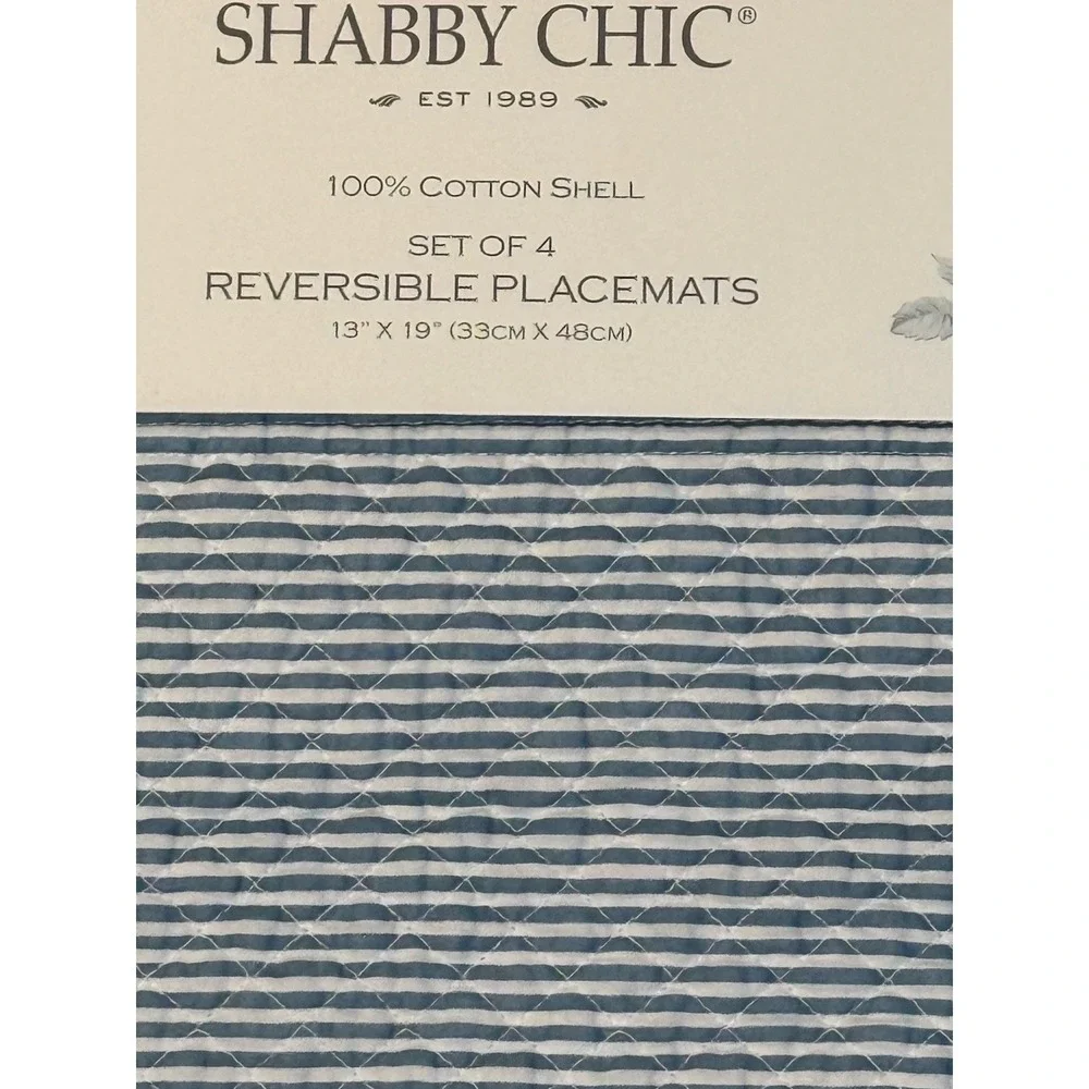 NEW Shabby Chic Set Of 4 Scalloped Edged Blue White Hydrangea‎ Quilted Placemats